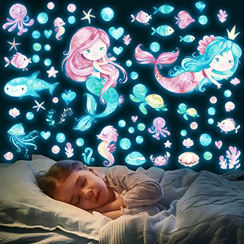 HSDSH Sjöjungfru Väggtatuering Barnrum Väggklistermärke Flickrum Undervattensvärld Klistermärke Prinsessa Väggklistermärke För Sovrum Babyrum