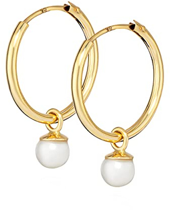 NKlaus Paar 12 mm Creolen Süßwasserperle 333 Gelb Gold 8 Karat Damen hängende Ohrringe 14326