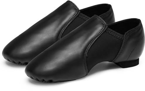 Stelle Jazz Shoes for Girls and Boys Slip-On Leather Dance Shoes (Toddler/Little Kid/Big Kid)(SJ05-Black,12ML