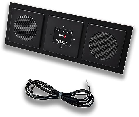 Busch Jäger DAB+ (DAB PLUS) Unterputz Radio 8215U-101 Future Anthrazit, Set mit 2 x Lautsprecher, Abdeckungen, Rahmen + 0,9 m EBROM Wurfantenne zur Empfangsoptimierung - 8215 U – 101