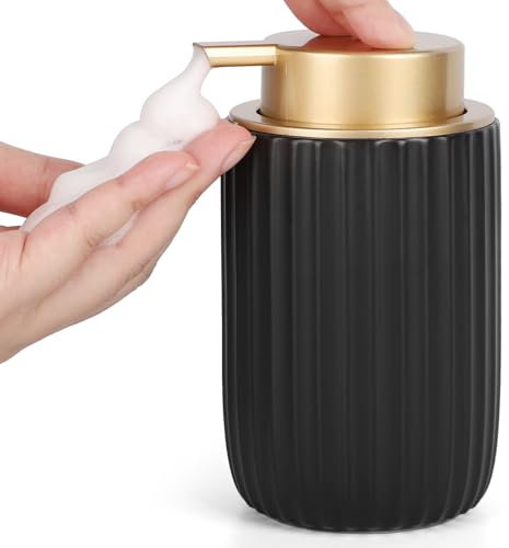 Segbeauty Dispenser Schiuma, 320ml Dispenser Sapone Cucina, Dispenser di Sapone Manuale in Ceramica, Erogatore Sapone Liquido, Schiumatore per Shampoo, Bagnoschiuma