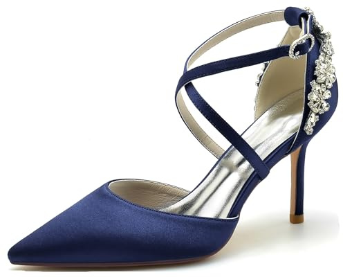 MINITOO MY021 Escarpins élégants à lanières pour femme avec talon aiguille, My020 Bleu foncé 8 Talon 5 cm, 40.5 EU
