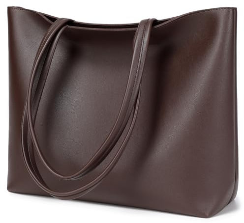 MEEGIRL Schlichte Damen-Handtasche aus PU-Leder, Arbeit, Schule, Einkaufstasche, mit Reißverschluss und Innentasche, coffee