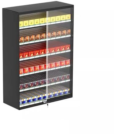 Cigarette Showcases Rack, Wall Mounted Cigarette Case Shelf, Cigarette Display Holder, Sliding Door With Lock Cigarette Display Cabinet, Automatic Cigarette Pusher (Color : Black, Size : 6