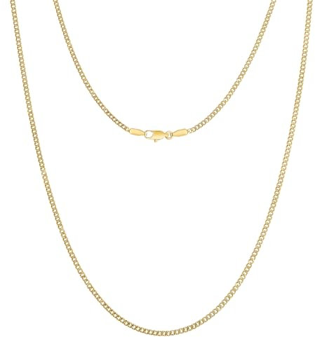 KRKC Herren Halskette, 2mm 14K Gold Vergoldet Edelstahl Panzerkette Cuban-Chain, Nickel-frei Dünne Goldkette für Männer Länge 45-66cm(61, 2mm-14K Gold Vergoldet)