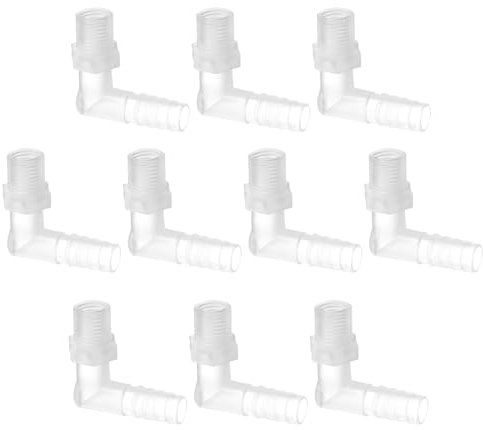 PATIKIL 10pcs Conector de Manguera, Codo en L de 6mm Rosca G a 10mm Púa Adaptador de Plástico Espiga Conexión para Tubería para Acuario Aire Agua Combustible Aceite Tubo, Translúcida