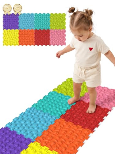 Sensory Mats for Kids, 8 Pack Textured Sensory Tiles for Toddlers ＆ Adults