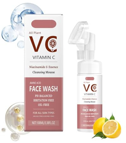 Vitamin C Schaumreiniger mit Niacinamid & Hyaluronsäure, Nourishing Cleanser, Aufhellende Gesichtsreinigung, Feuchtigkeitsspendende Tiefenreinigung, 100ml Schonende Schaumtextur für alle Hauttypen
