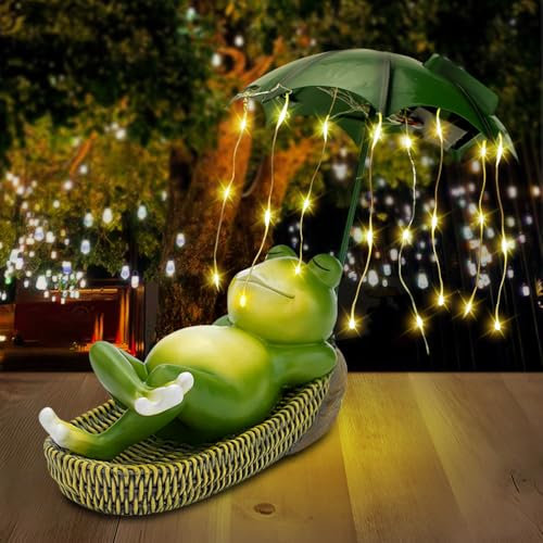 XEERUN Frosch Statuen Garten, Frosch Figuren Draußen Deko Solar, Outdoor Solar FroschGarten Dekoration, Outdoor Tierfigur Dekoration, mit Wasserdicht LED Leuchten (Meteorlaternen)