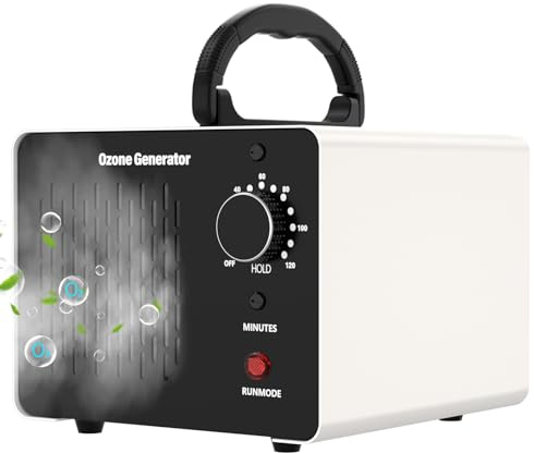 Generador de Ozono Hogar 40000mg/h, Profesional Máquina de Ozono, Purificador de Aire Desinfectador de Ozono con Temporizador, para Garajes, Hogar, Coche, Eliminación de Olor y Desinfección, Blanco