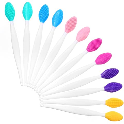 Lot de 12 brosses à lèvres en silicone double face pour gommage des lèvres, exfoliant, nez et points noirs, brosse de nettoyage pour exfoliation, massage, soin de la peau, masque à faire soi-même