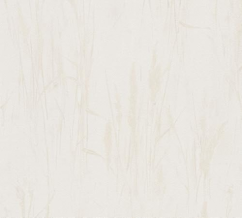 A.S. Création Carta da parati in tessuto non tessuto con motivo erba beige, crema, carta da parati con motivo vegetale naturale, 10,05 m x 0,53 m, 790943