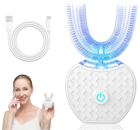 SensePro 100% AutomaticBrosse à dents à ultrasons automatique, conception en forme de U pour un nettoyage en profondeur, blanchiment complet à 360° (Blanc)