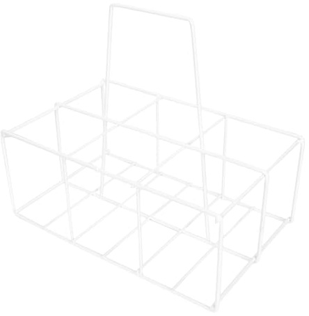 LALADEFIEE Portable Iron Craft Beer Bottle Storage Basket with Handle, White Milk Bottle Carrier, Convenient to Use and Waterproof, for Kitchen and Bar Organisation