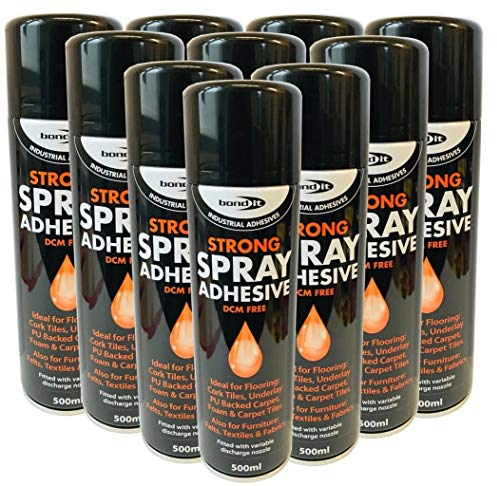 Bond it Spray Contact Adhesive Super Strong Carpet Tiles Underlay Spray Glue 500ml x12 Tins