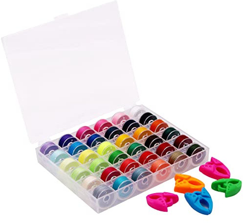 YEQIN 36Pcs Sewing Machine Bobbin Threads with Storage Case Box and Bobbin Clamps, Pre-Wound Bobbins Set for Brother Babylock Janome Elna Kenmore Babylock Singer Sewing Machine（Assorted Colors）