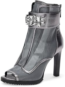 KARL LAGERFELD Women's Blayze Peep Toe Heeled Boot, Silver, 6