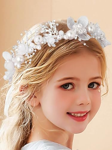 IYOU Mariage Morceau de cheveux Or Perle Bandeau De Mariée Bébé Souffle Cristal Cheveux Vigne pour Princesse Les Filles de Fleurs(Argent)