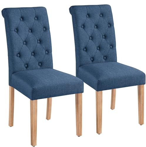 Yaheetech Fabric Dining Chairs Set of 2 with High Back & Wooden Legs, Blue