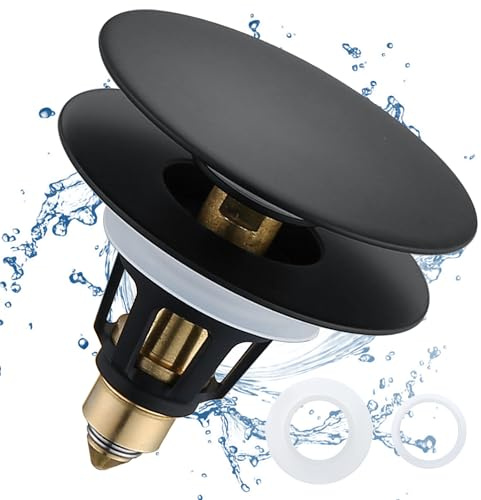 Universal Bathroom Sink Drain Stopper - 1.1~1.5 Pop Up Drain Stopper, Anti-Clogging Bounce Basin Filter with Hair Catcher, Stainless Steel Sink Drain Strainer (Matte Black)