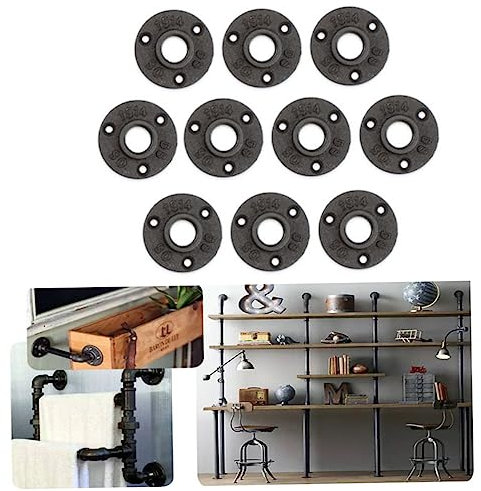DOITOOL 10 Pack Pipe Flange 1/2 Inch Cast Iron Black Flange Metal Threaded Pipe Nipples Shelf Bracket for Industrial, Furniture, Bar, Restaurant, Hotel and DIY Craft Decorations