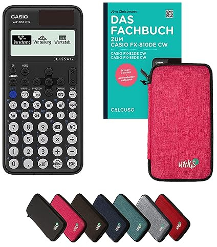 Casio fx-810DE CW Incl. Funda Protectora Rosa y Libro especializado (96 páginas, DIN A5) – Calculadora científica – Smart Set (Alemán)