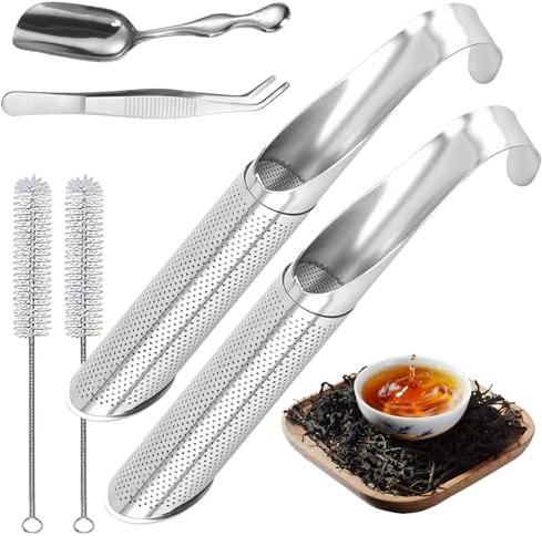 2 Pezzi Infusore tè Set con Pinza per Tè, Cucchiai da tè, Spazzole da Tè, Acciaio Inox Filtro per Tè, Riutilizzabile Colini da Tè con Manico a Gancio, Filtro Te per Tè Sfuso, Rosa, Caffè, Spezie