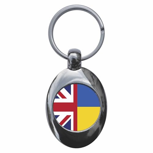 Ozorath United Kingdom Ukraine Split Flag Keyring with Trolley Coin