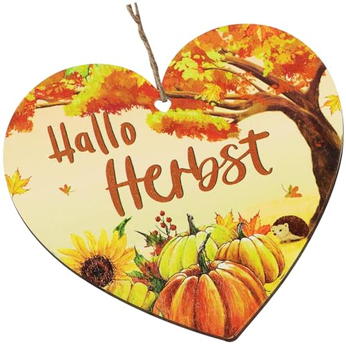 Hallo Herbst Deko Anhänger, Herbsts Holz Herz Bastelset, Herbst Geschenke, Bunte Bemalt Holzbastelset, Thanksgiving Herbstdeko, Dekoration Fensterhänger, Zum Aufhängen Erntedankfest (Mit Schnur)