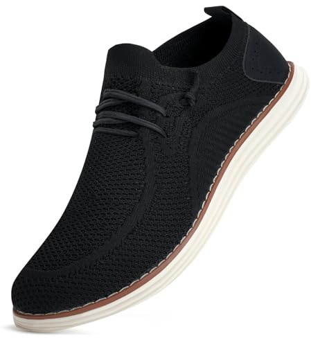 LEZTA Men's Casual Dress Sneakers Business Lightweight Oxfords Arch Support Walking Shoes(Black G Size 8.5)