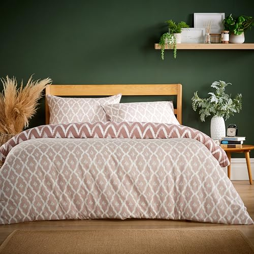 Olivia Rocco Super Soft Flannel Duvet Cover Set Quilt Bedding Covers with Pillowcases Luxurious Colourful Checked Printed Design Reversible Pattern for Comfort Sleep, Madeira Natural Double
