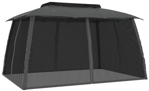 vidaXL Pavillon, Gartenpavillon mit Doppeldach Netzwänden, Gartenzelt UV-beständig Wasserbeständig, Partyzelt Festzelt für Garten Terrasse, Anthrazit 3,93x2,93m Stahl