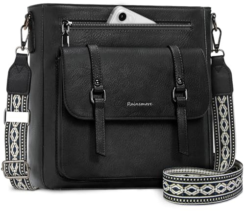 RAINSMORE Sac Bandoulière Femme Cuir Sac a Main Femmes Bandoulieres Sacs à Main Portés Épaule Femme Sacoche Femmes avec Bretelles Réglables et Amovibles Noir