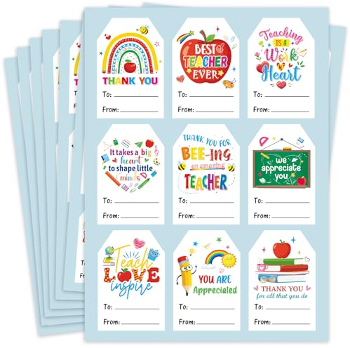 HOWAF 36pcs Thank You Teacher Stickers Name Stickers, Best Teacher Thank You Stickers Name Labels Thank You Tags Thankyou Teacher Appreciation Gift for Classroom Gifts, Apple Treats & School Events