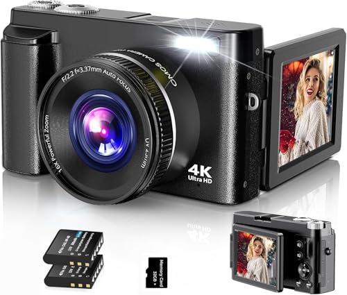 Duluvulu Appareil Photo Numérique 4K 48MP, Vlogging, Zoom Numérique 16X, 2 Batteries, Carte 32 GB, Noir
