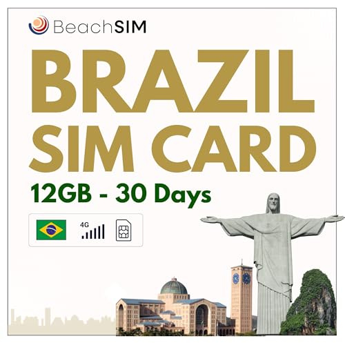 BeachSIM Tarjeta SIM Brasil 30 días. 12GB de Datos a velocidades 4G/5G. Solo-SIM de Datos. Roaming Gratuito en Chile, Perú y más de 9 países de Latinoamérica.