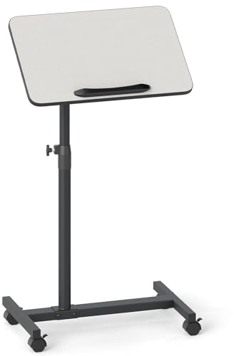 COSTWAY Tavolino Servitore con Altezza Regolabile, Ruote Bloccabili, Piano Girevole a 360° e Inclinabile con Fermo Bordo, Tavolino a Forma di C per Soggiorno, Camera da Letto e Studio (Grigio)