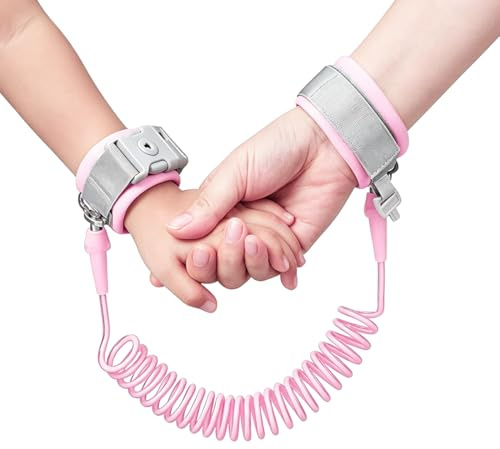 PYXGAR 1 PCS Pulsera de Seguridad para Niños de 2.5m, Correa de Mano Portátil Anti-Caminar, Correa para Ni-ños, Primeros Pasos del Bebé, pulsera identificativa niños,rosa