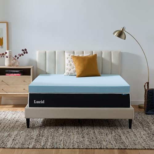 Lucid 4 Inch Memory Foam Mattress Topper, King Size – Cooling Gel Bed Topper – Preassure-Relieving Ultra Plush Feel – Ventilated Breathable Design – CertiPur Certified - Dorm Room Essentials