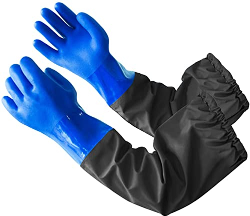 Eiito Gants de Protection en PVC pour étang pour Aquarium - Ultra Longs et imperméables - 68 cm - Bleu