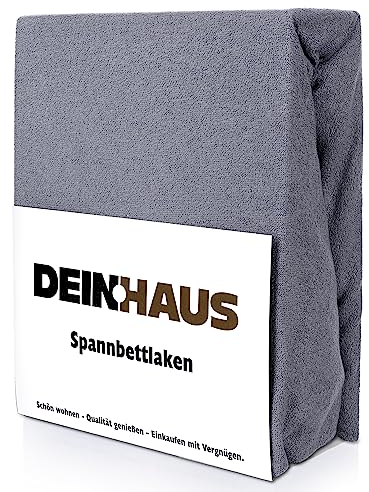 DH DEIN.HAUS Frottee Weiches Spannbetttuch 140 x 200 cm – Baumwolle, mit Gummizug, pflegeleicht, Bettlaken – Farbe: Graphit
