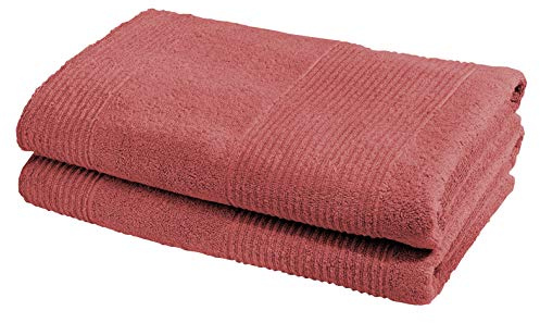 sleepling Marina Uppsättning av 2 duschhanddukar, 100 % bomull 550 gr./m², sladdhängare, designkant, Ökotex 100, 70 x 140 cm, flamingo
