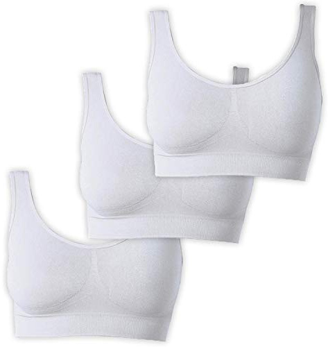 Osynlig behå dambehå utan bygel | bekväm bystiers topp | bygellös mjuk bh | Sömn amning sport bralette i många färger, 3 x vit, S