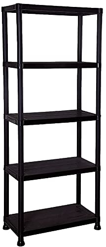 TAHA ® 5 Tier 60cm Wide Heavy Duty Black Plastic Shelving Unit Storage Organiser Garage Home Pantry Racking Shelf Shelves Workbench Workman Bays Racking Tools Paint Stationary 173X60X30