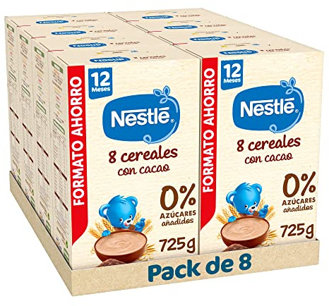 Nestlé Papilla 8 Cereales con Cacao, sin azúcares añadidos, a partir de los 12 meses, 8x725g