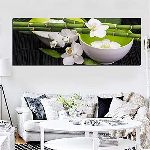 5D Diamond Painting Kit Completo,Diamond Painting Kit Paint by Numbers,Diamond Painting Grandi Dimensioni,Passatempo per Adulti Kit Ricamo,Decorazione Murale Ciotola di Bambù Dell'Orchidea 80x240cm C7