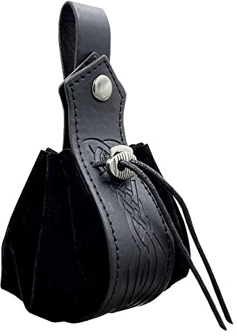 HiiFeuer Estuche con Cordón de Cuero Sintético Medieval, Monedero Portátil Nórdico Retro, Bolsa para Cinturón Vintage, Bolsa de Dados para Larp REN Faire(Negro C)