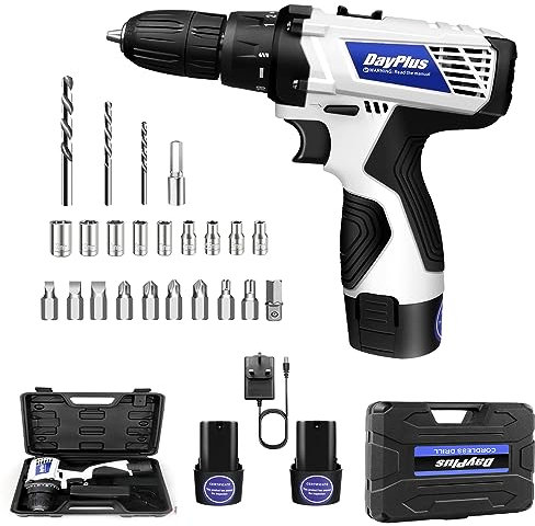 Cordless Power Drill with 2 Batteries, Handheld Electric Screwdriver Drill Set with 18+1 Torque, 3/8 Chuck Handheld Drills Kit with Carry Case, 26PCS Drill Bits, LED Work Light,2-Speed for Home DIY