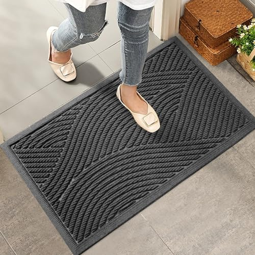 HIYARD Sturdy Front Door Mat, Absorbent Muddy Dirt Resist Welcome Door Mats Outdoor Indoor, Stain and Fade Resistant, Non-Slip Backing Entry Mat Low Profile Doormat for Entryway, 29Ć17, Grey