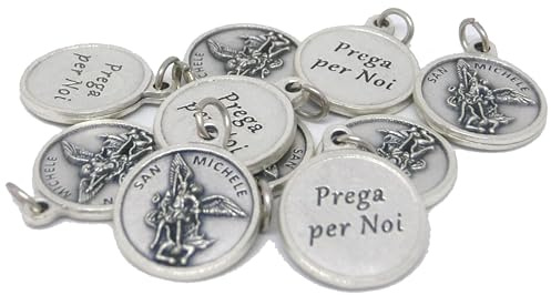 Generico 60.1056.30 007 10 medaglie di San Michele arcangelo tonde Argento con Retro Prega per Noi 22 mm